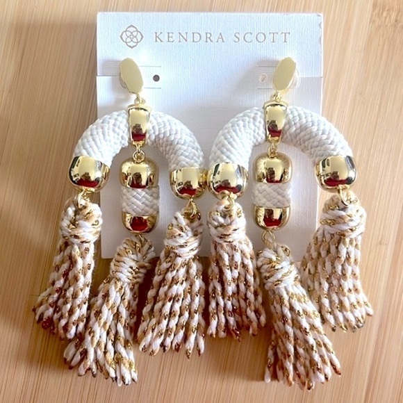 Brand New Kendra Scott Masie Tassel Statement Earrings 14k Gold Plated White - Picture 12 of 13